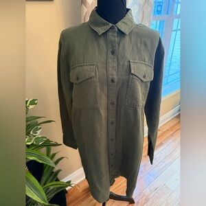 Outerknown Women's Size M Green Utility Shirt Dress Long Sleeve NEW WITH TAGS
